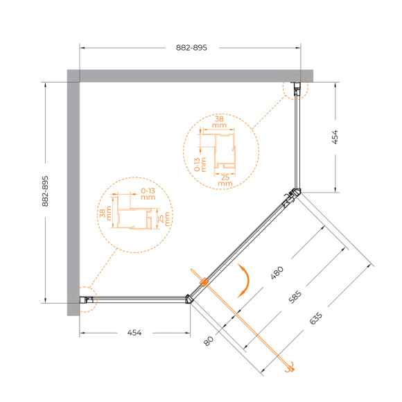 Душевой уголок Cezares Eco 90x90 ECO-O-P-1-90-P-NERO профиль Черный матовый стекло рифленое