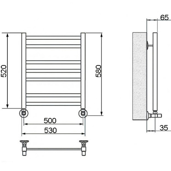 Водяной полотенцесушитель Ника Modern ЛМ 5 60x50 с вентилями Черный матовый 7 перекладин Водяной полотенцесушитель Ника Modern ЛМ 5 60x50 с вентилями Черный матовый 7 перекладин