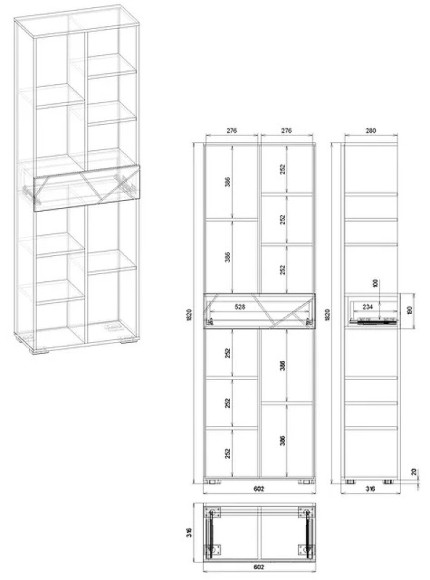 Шкаф пенал Бриклаер Кристалл 60 4627125414763 Софт Графит Ясень Анкор темный Муссон