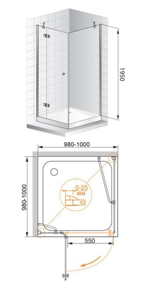 Душевой уголок Cezares Verona A-1 100x100 VERONA-W-A-1-100-P-Cr-R профиль Хром стекло прозрачное