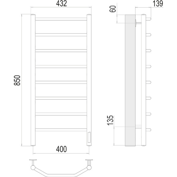 Электрический полотенцесушитель Terminus Виктория П8 400х850 4670078531209 Хром