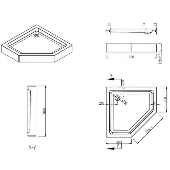 Душевой уголок Esbano ESR-8160 90x90 ESUGR8160 профиль Хром стекло прозрачное