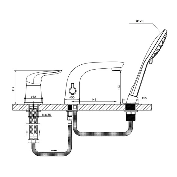 Смеситель на борт ванны Orange M60-333cr Хром