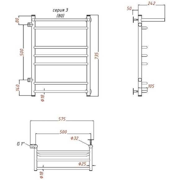 Водяной полотенцесушитель Тругор Идеал ПМ 3 П 50x80 L с полкой Хром