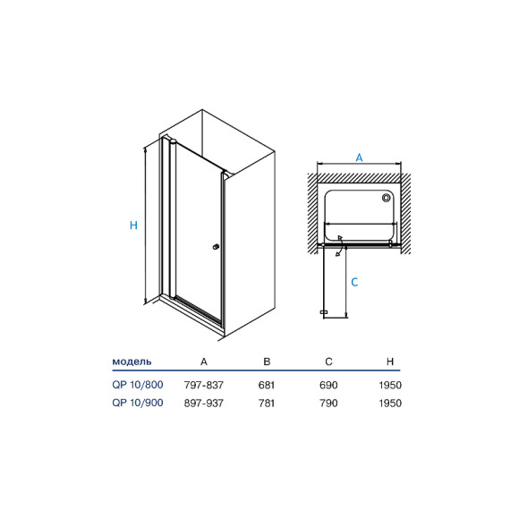 Душевая дверь Koller Pool Waterfall Line QP10 90 профиль Хром стекло рифленое