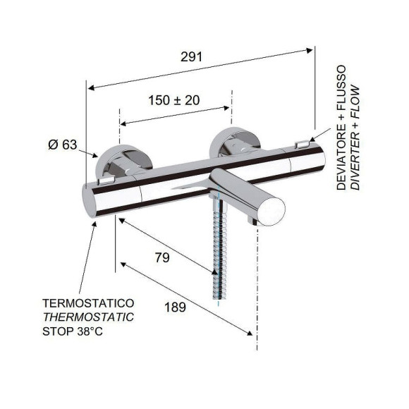 Смеситель для ванны Remer Elegance EQ05 с термостатом Хром Смеситель для ванны Remer Elegance EQ05 с термостатом Хром