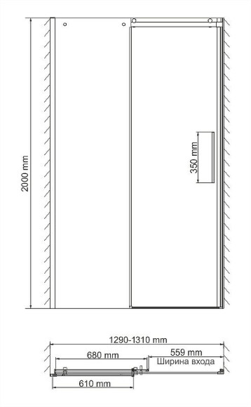 Душевая дверь WasserKRAFT Dinkel 130 58R30 профиль Хром стекло прозрачное