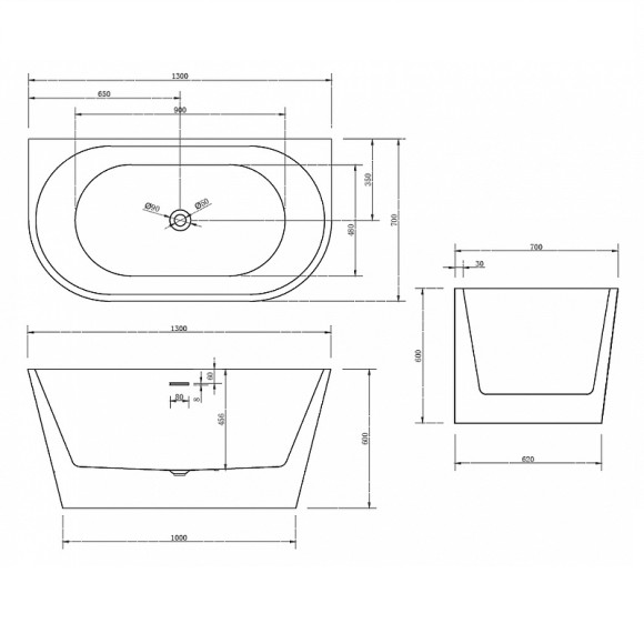 Акриловая ванна Abber 130х70 AB9216-1.3 без гидромассажа Акриловая ванна Abber 130х70 AB9216-1.3 без гидромассажа