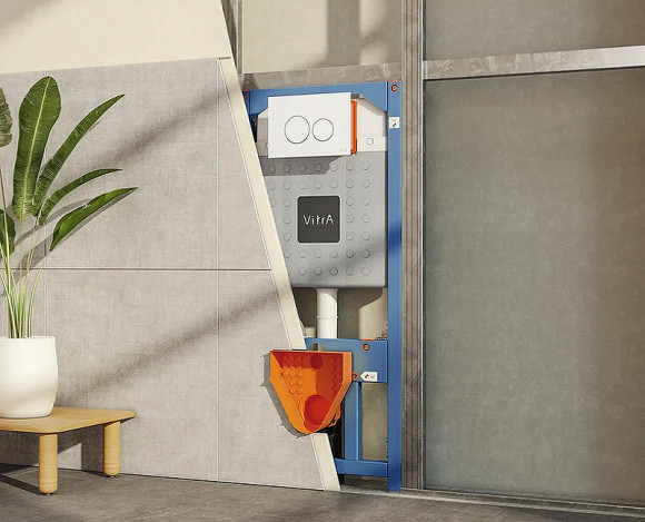 Комплект унитаза с инсталляцией Vitra S50 Rim-Ex 9003B003-7201 с сиденьем Микролифт и клавишей смыва Хром глянцевый