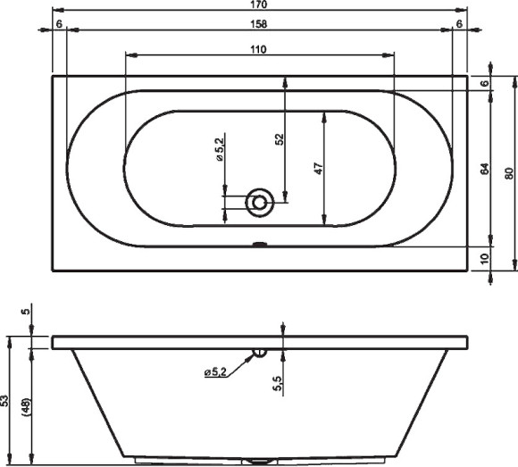 Акриловая ванна Riho Carolina 170x80 B055001005 (BB5300500000000) без гидромассажа