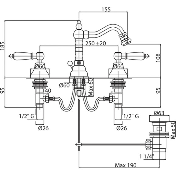 Смеситель для биде Cezares First-BBS2-03/24-M Золото 24 карат