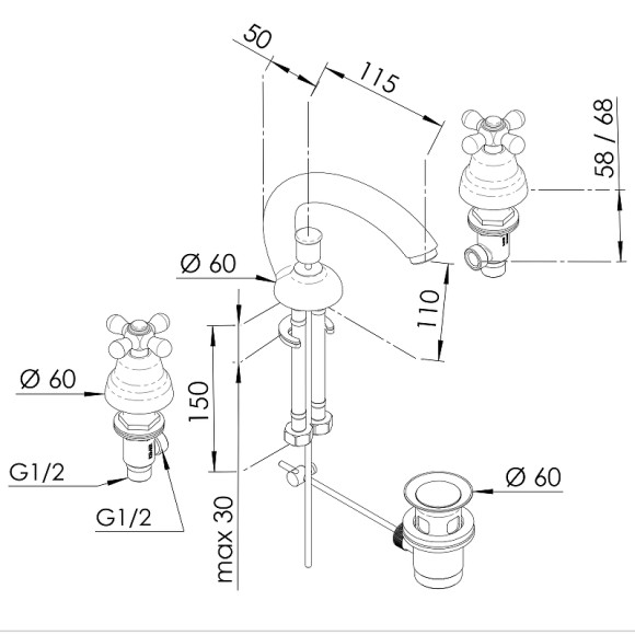 Смеситель для раковины Remer Liberty 11CLIDO Золото