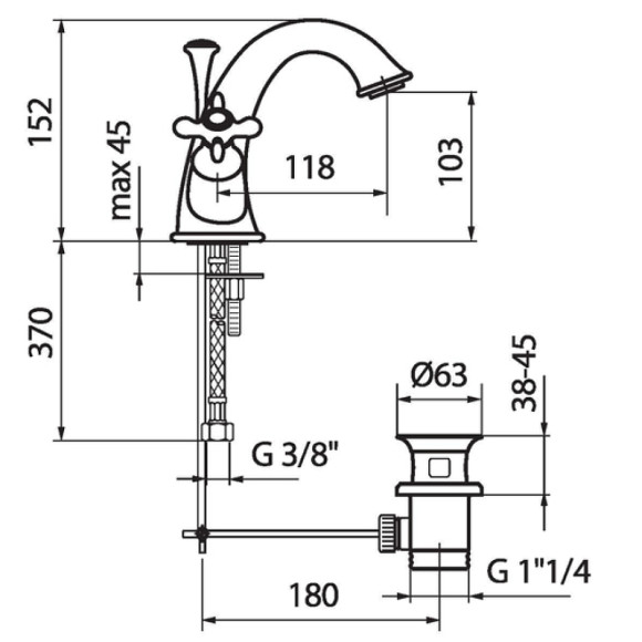 Смеситель для раковины Webert Ottocento OT700102065 Бронза