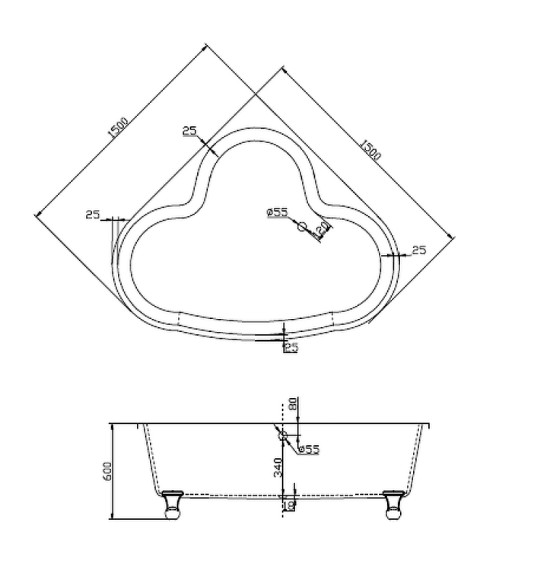 Акриловая ванна BelBagno 150х150 BB07 без гидромассажа
