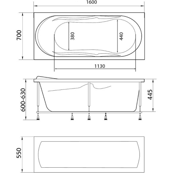 Акриловая ванна Marka One Vita 160х70 01вит1670 без гидромассажа Акриловая ванна Marka One Vita 160х70 01вит1670 без гидромассажа