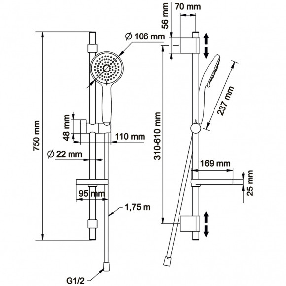 Душевой гарнитур Swedbe Hermes 5110B Черный матовый Душевой гарнитур Swedbe Hermes 5110B Черный матовый