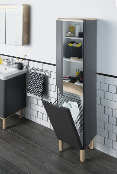 Шкаф пенал Vitra Sento 40 L 60856 подвесной с бельевое корзиной Антрацит матовый