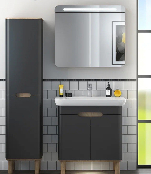 Шкаф пенал Vitra Sento 40 L 60856 подвесной с бельевое корзиной Антрацит матовый