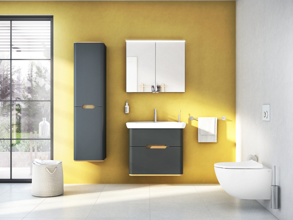 Шкаф пенал Vitra Sento 40 L 60856 подвесной с бельевое корзиной Антрацит матовый