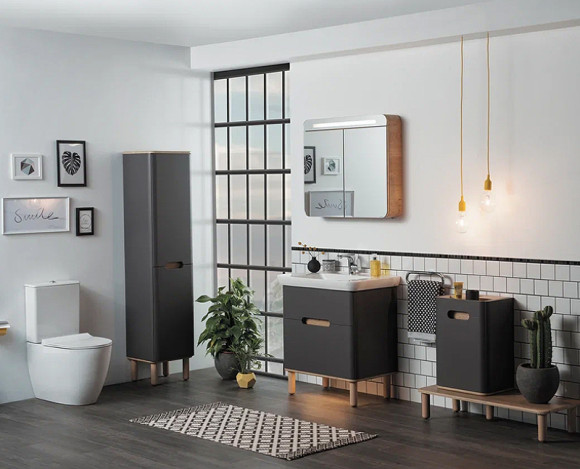 Шкаф пенал Vitra Sento 40 L 60856 подвесной с бельевое корзиной Антрацит матовый