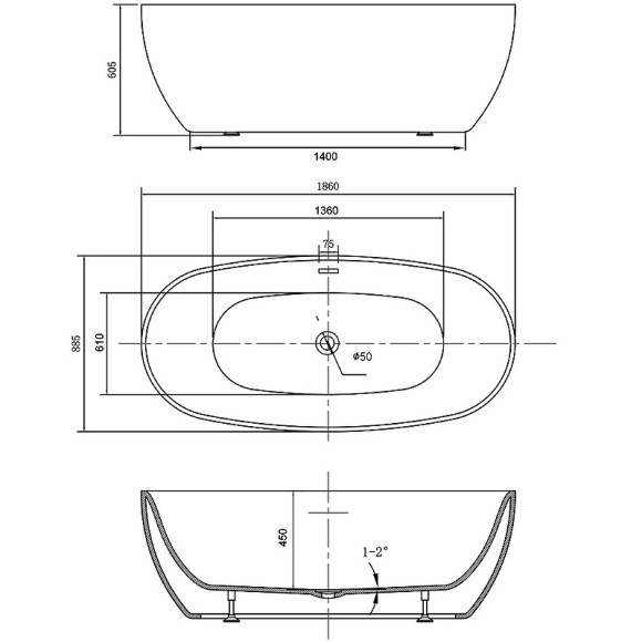 Акриловая ванна Vincea 186x88.5 VBT-405-1860 без гидромассажа Акриловая ванна Vincea 186x88.5 VBT-405-1860 без гидромассажа