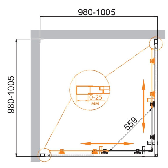 Душевой уголок Cezares Molveno 100x100 MOLVENO-A-2-100-C-BORO-IV профиль Брашированное золото стекло прозрачное