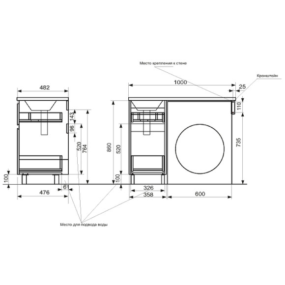 Тумба с раковиной Эстет Dallas Luxe 100 R ФР-00002316 Белая Тумба с раковиной Эстет Dallas Luxe 100 R ФР-00002316 Белая