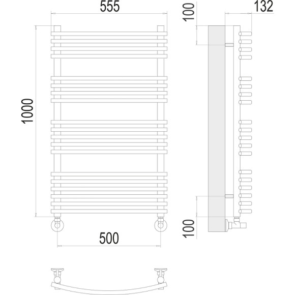 Водяной полотенцесушитель Terminus Марио П19 500х1000 4670078530745 Хром, нижнее подключение, G 1/2" ВР, с комплектом вентилей Водяной полотенцесушитель Terminus Марио П19 500х1000 4670078530745 Хром, нижнее подключение, G 1/2" ВР, с комплектом вентилей