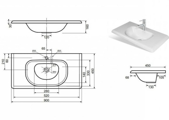 Раковина Эстет Оливия 90 ФР-00000799 Белая