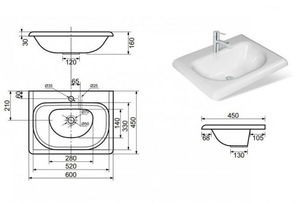 Раковина Эстет Оливия 60 ФР-00000798 Белая