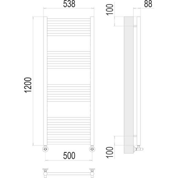 Водяной полотенцесушитель Terminus Альба П18 500х1200 4670078530462 Хром, нижнее подключение, G 1/2" ВР, с комплектом вентилей Водяной полотенцесушитель Terminus Альба П18 500х1200 4670078530462 Хром, нижнее подключение, G 1/2" ВР, с комплектом вентилей