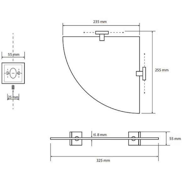 Стеклянная полка Bemeta Beta 132102012 угловая Хром Стеклянная полка Bemeta Beta 132102012 угловая Хром