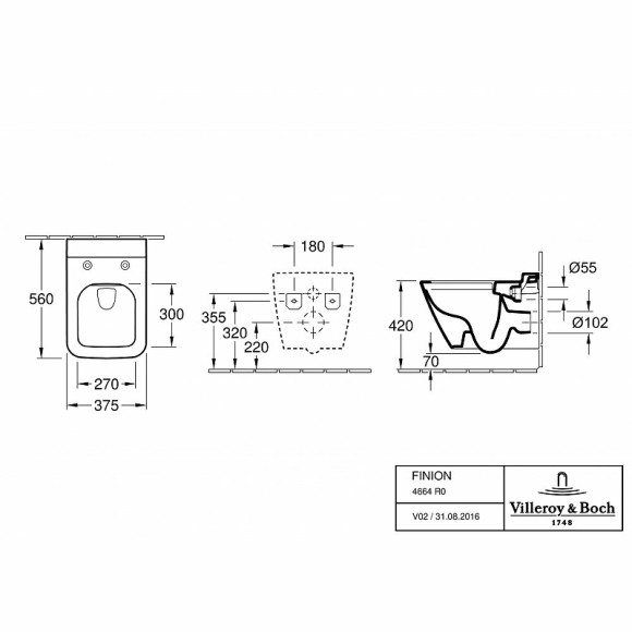 Унитаз Villeroy&Boch Finion 4664R0R1 подвесной без сиденья
