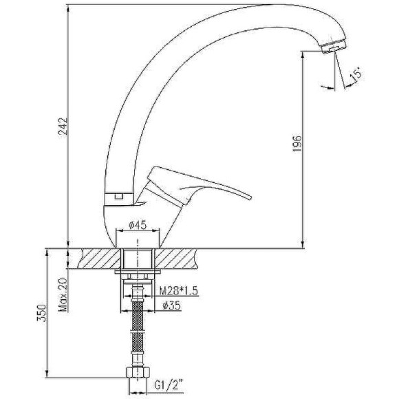 Смеситель для кухни Haiba HB4313-1 Хром матовый Смеситель для кухни Haiba HB4313-1 Хром матовый