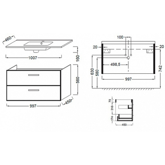 Тумба под раковину Jacob Delafon Ola 100 EB392RU-N14 подвесная Серый антрацит
