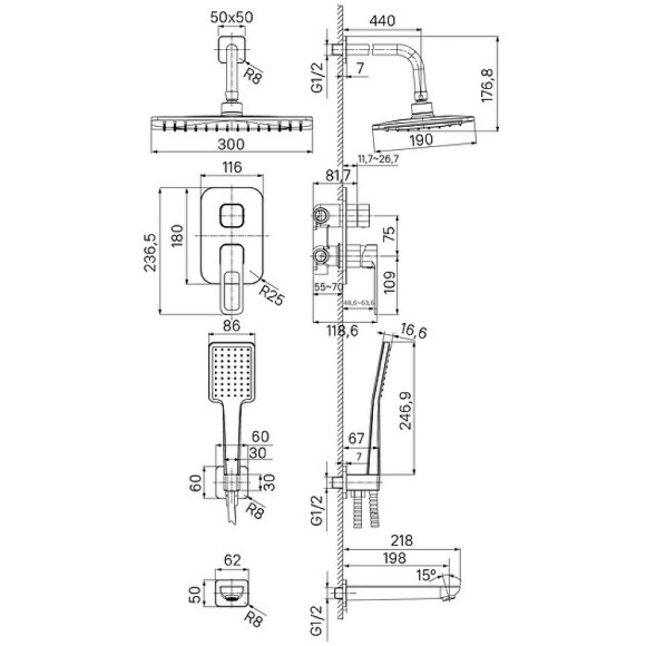 Душевая система Iddis Slide SLIBL03i68 Черная матовая
