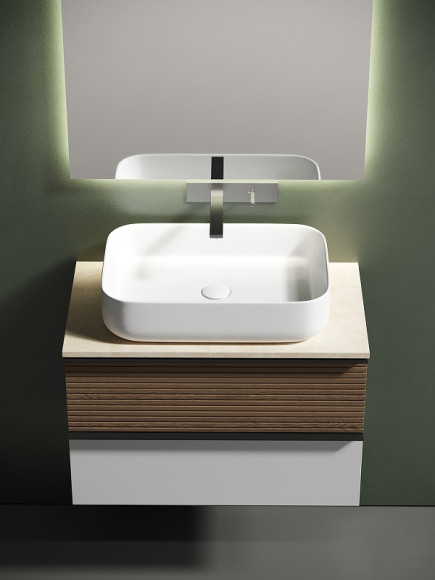 Тумба под раковину Sancos Delta 80 DL80W подвесная Дуб светлый Белая