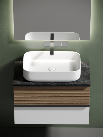 Тумба под раковину Sancos Delta 80 DL80W подвесная Дуб светлый Белая