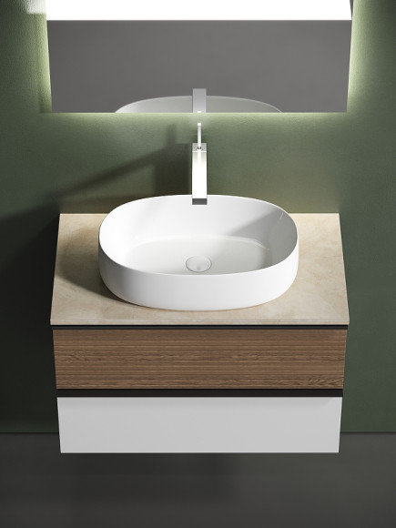 Тумба под раковину Sancos Delta 80 DL80W подвесная Дуб светлый Белая