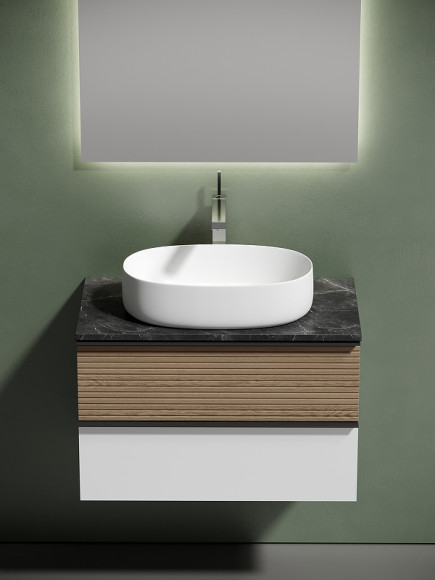 Тумба под раковину Sancos Delta 80 DL80W подвесная Дуб светлый Белая