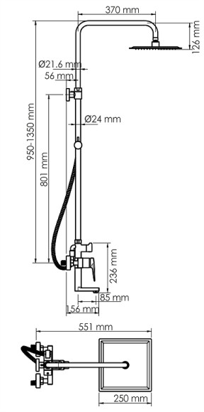 Душевая система WasserKRAFT Glan A16701 Черная глянцевая