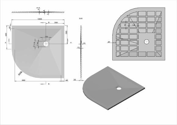 Душевой поддон из искусственного камня Vincea 100x100 VST-4SQ1010W+Vsph-D132 Белый матовый