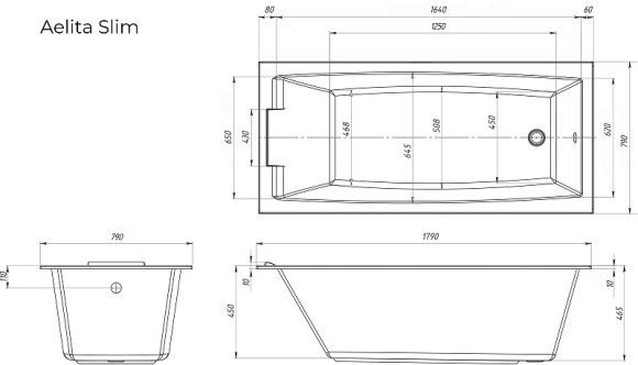 Акриловая ванна Marka One Aelita 180х80 Slim 01ае1880слим без гидромассажа