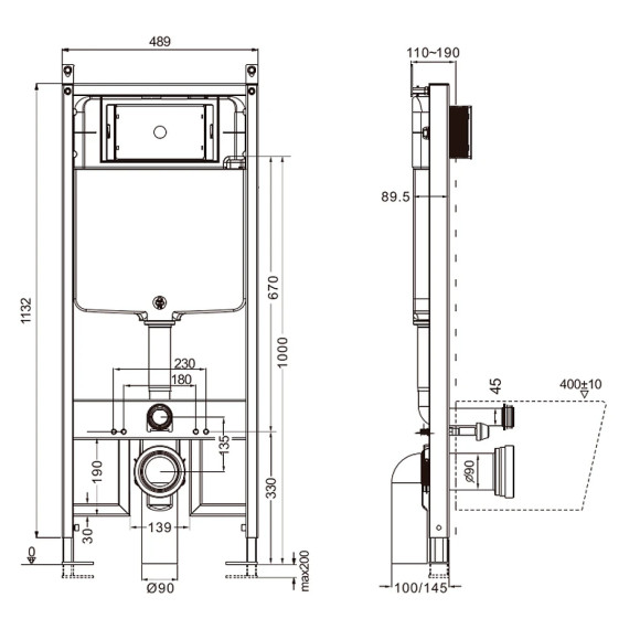 Инсталляция AQUAme AQM4003 для унитаза без клавиши смыва