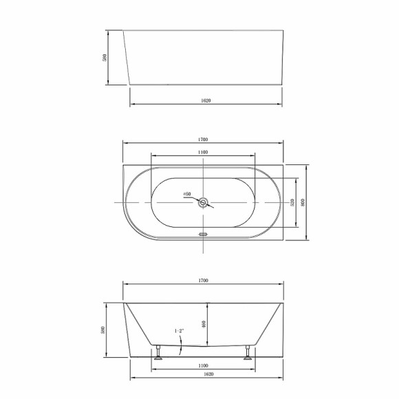 Акриловая ванна Vincea 170x80 VBT-402-1700R без гидромассажа Акриловая ванна Vincea 170x80 VBT-402-1700R без гидромассажа