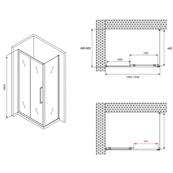 Душевой уголок Abber Schwarzer Diamant 150x50 AG30150BH-S50B профиль Черный стекло прозрачное Душевой уголок Abber Schwarzer Diamant 150x50 AG30150BH-S50B профиль Черный стекло прозрачное