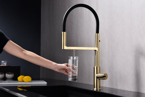 Смеситель для кухни Paulmark Tornado To213402-SBG Светлое брашированное золото