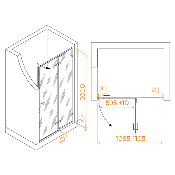 Душевая дверь RGW Stilvoll SV-004-B 110 353200411-14 профиль Черный стекло прозрачное