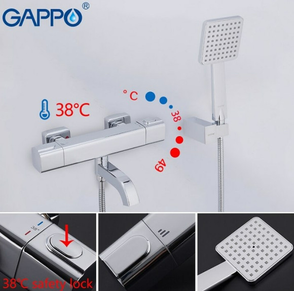 Смеситель для ванны Gappo G3291 с термостатом Хром Смеситель для ванны Gappo G3291 с термостатом Хром