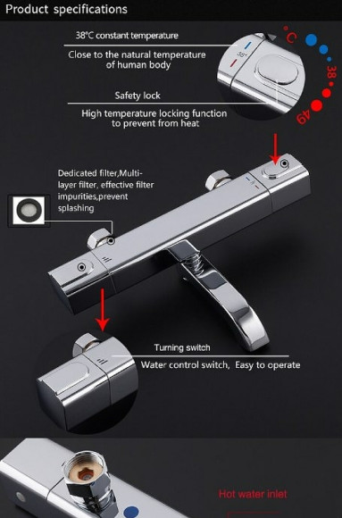 Смеситель для ванны Gappo G3291 с термостатом Хром Смеситель для ванны Gappo G3291 с термостатом Хром